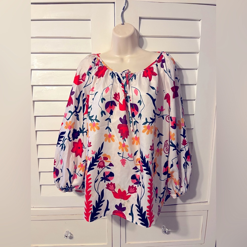 Blouse Beautiful floral puffed blouse Sz 2XL $32